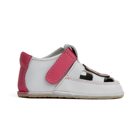 Sandale Barefoot Copii, primii pasi, piele naturala, talpa flexibila de cauciuc, Melvelo - White / Cat [3]