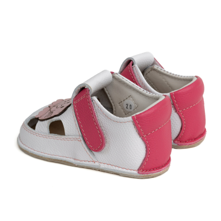 Sandale Barefoot Copii, primii pasi, piele naturala, talpa flexibila de cauciuc, Melvelo - White / Cat [2]