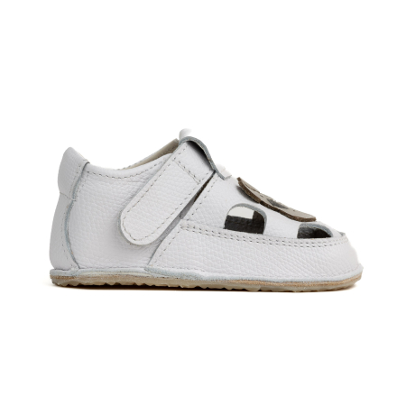 Sandale Barefoot Copii, primii pasi, piele naturala, talpa flexibila de cauciuc, Melvelo - White / Gray Bear [2]