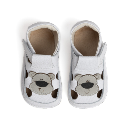 Sandale Barefoot Copii, primii pasi, piele naturala, talpa flexibila de cauciuc, Melvelo - White / Gray Bear [1]
