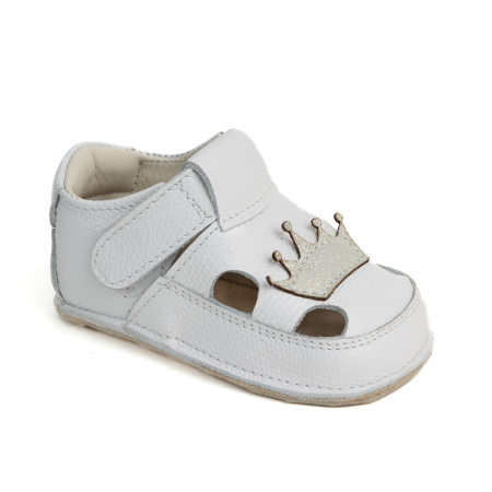 Sandale - Sandale Barefoot Copii, primii pasi, piele naturala, talpa flexibila de cauciuc, Melvelo - White / Queen