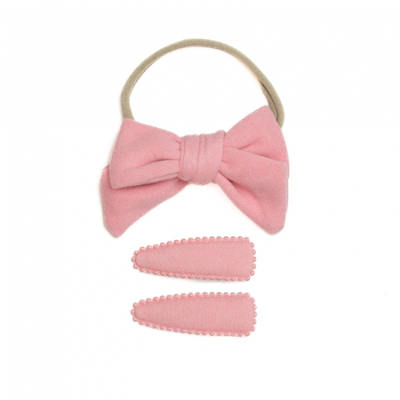 Set 2 agrafe de par si 1 bentita cu funda, bebe, casmir, Melvelo - Baby Pink [1]