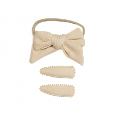 Set 2 agrafe de par si 1 bentita cu funda, bebe, casmir, Melvelo - Beige [1]
