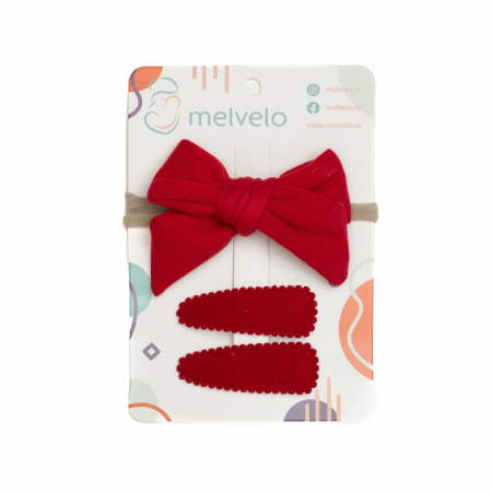 Accesorii par - Set 2 agrafe de par si 1 bentita cu funda, bebe, casmir, Melvelo - Ruby