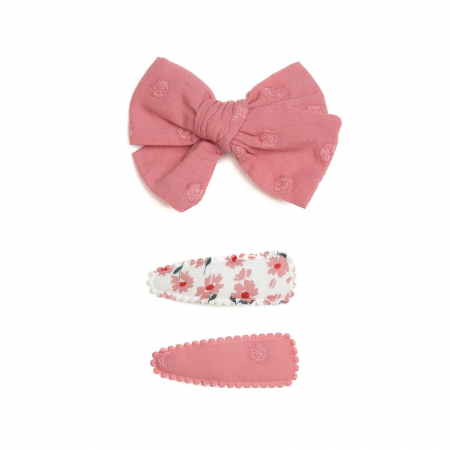 Set 2 agrafe si 1 clama de par cu funda, fetite, cotton, Melvelo - Blush [2]