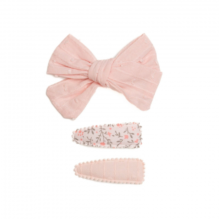 Set 2 agrafe si 1 clama de par cu funda, fetite, cotton, Melvelo - Dots Pink Cream [1]