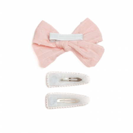 Set 2 agrafe si 1 clama de par cu funda, fetite, cotton, Melvelo - Dots Pink Cream [2]