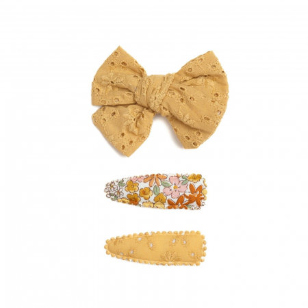 Set 2 agrafe si 1 clama de par cu funda, fetite, cotton, Melvelo - Honey Bee [1]