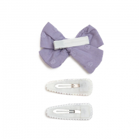 Set 2 agrafe si 1 clama de par cu funda, fetite, cotton, Melvelo - Lavender [2]