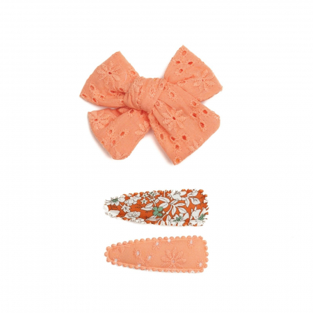 Set 2 agrafe si 1 clama de par cu funda, fetite, cotton, Melvelo - Orange [1]