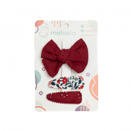 Accesorii par - Set 2 agrafe si 1 clama de par cu funda, fetite, cotton, Melvelo - Ruby