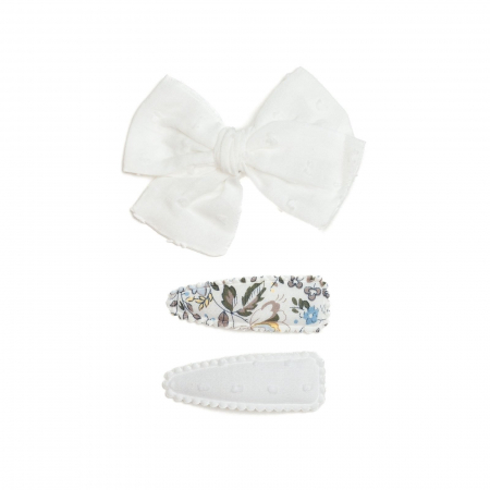 Set 2 agrafe si 1 clama de par cu funda, fetite, cotton, Melvelo - White [1]