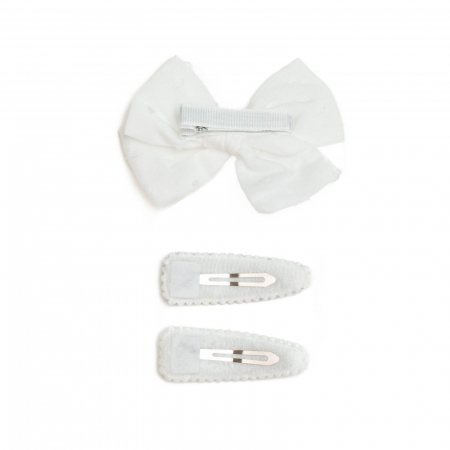 Set 2 agrafe si 1 clama de par cu funda, fetite, cotton, Melvelo - White [2]