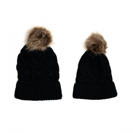 Caciulite copii si bebelusi - Set 2 caciuli crosetate cu mot, mama/ fiica, Melvelo - Black