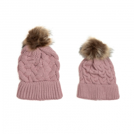 Caciulite copii si bebelusi - Set 2 caciuli crosetate cu mot, mama/ fiica, Melvelo - Blush