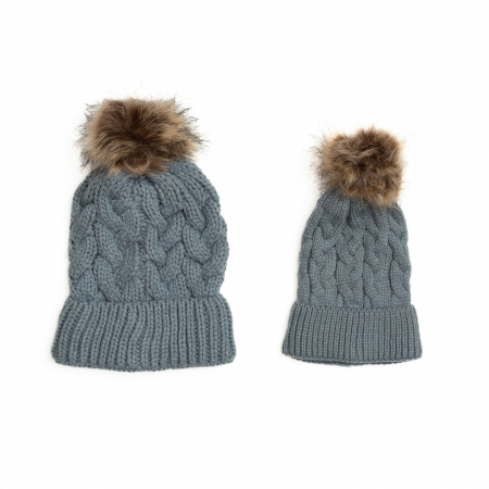 Caciulite copii si bebelusi - Set 2 caciuli crosetate cu mot, mama / fiica, Melvelo - Gray