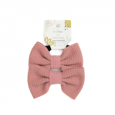Accesorii par - Set 2 elastice pentru par cu funda, bebe, Melvelo - Dusty Rose