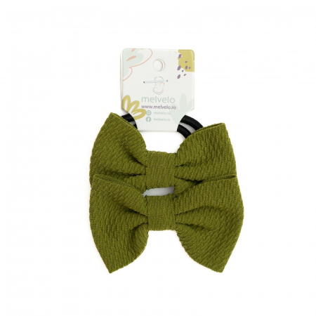 Accesorii par - Set 2 elastice pentru par cu funda, bebe, Melvelo - Hunter Green