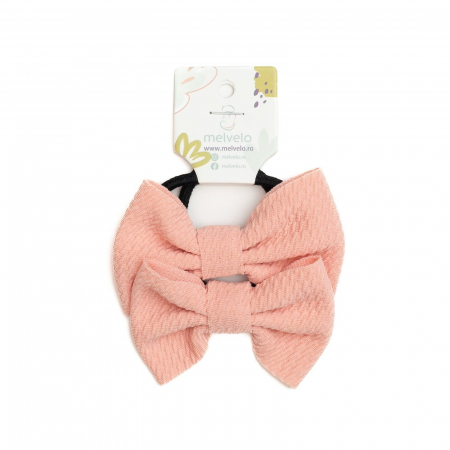 Accesorii par - Set 2 elastice pentru par cu funda, bebe, Melvelo - Peach