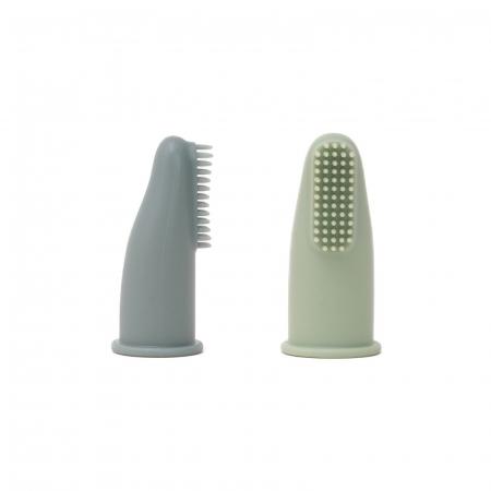 Periute de dinti - Set 2 periute de dinti si gingii, tip degetar din silicon, in cutie, Melvelo - Cloud / Sage