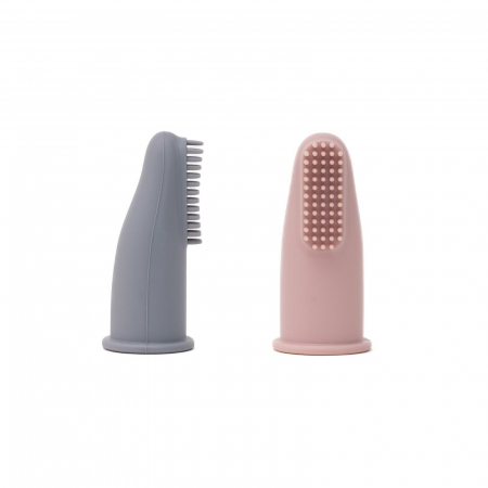 Periute de dinti - Set 2 periute de dinti si gingii, tip degetar din silicon, in cutie, Melvelo - Dark Blue / Blush