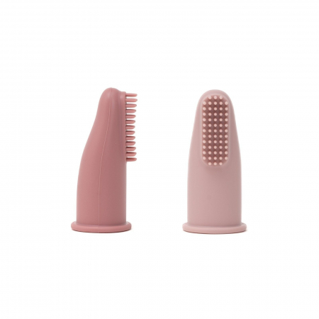 Igiena si ingrijire - Set 2 periute de dinti si gingii, tip degetar din silicon, in cutie, Melvelo - Woodchuck / Blush