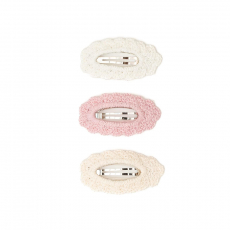Set 3 agrafe crosetate handmade, pentru par, bebe, Melvelo - Cream / Pink / White [1]