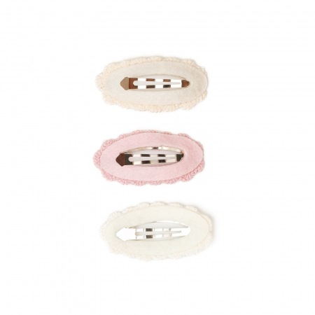 Set 3 agrafe crosetate handmade, pentru par, bebe, Melvelo - Cream / Pink / White [2]