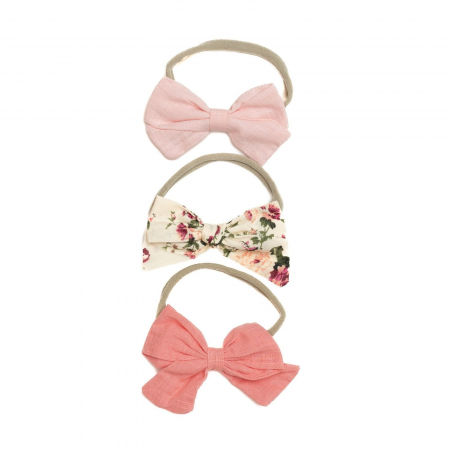 Set 3 bentite pentru bebe, cu funda, Melvelo - Pink / Cream / Orange [1]