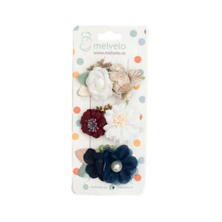 Accesorii par - Set 3 clame elegante cu flori pentru par, fetite, Melvelo - Pansy