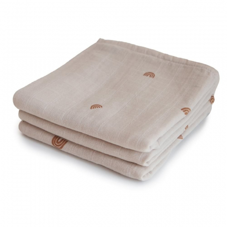 Prosoape si Halate - Set 3 museline pentru bebelusi din bumbac organic 60x60cm, Mushie - Rainbow