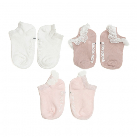 Accesorii copii - Set 3 perechi de sosete scurte cu dantela, bumbac, antiderapante, Melvelo - Fetite