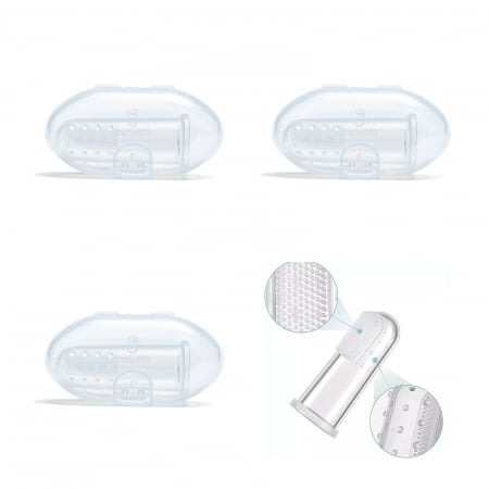 Periute de dinti - Set 3 Periute de dinti si gingii, tip degetar din silicon in cutie transparenta - Melvelo