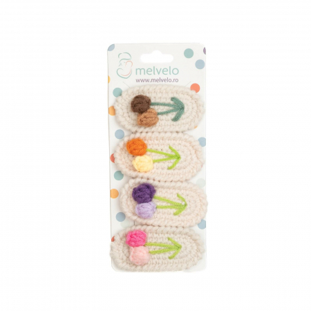 Accesorii par - Set 4 agrafe crosetate handmade, pentru par, bebe, Melvelo - Little Flowers