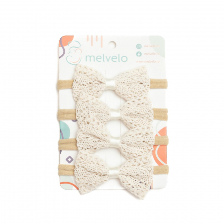 Imbracaminte si incaltaminte - Set 4 bentite pentru bebe, cu funda, Melvelo - Cream