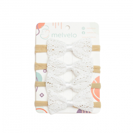 Bentite bebe - Set 4 bentite pentru bebe, cu funda, Melvelo - White