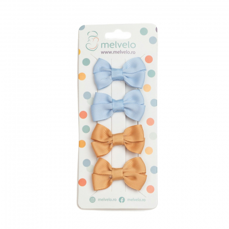 Accesorii par - Set 4 clame cu funda pentru fetite, bicolor, Melvelo - Baby Blue / Honey Bee