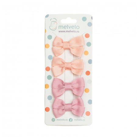 Accesorii par - Set 4 clame cu funda pentru fetite, bicolor, Melvelo - Peach / Baby Pink