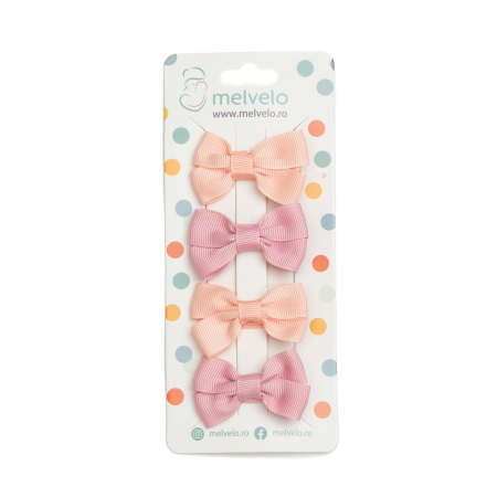 Set 4 clame cu funda pentru fetite, bicolor, Melvelo - Peach / Baby Pink [1]