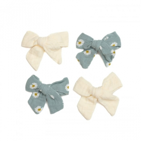 Set 4 clame cu funda pentru par, fetite, bumbac, Melvelo - Cream / Island Sea [2]