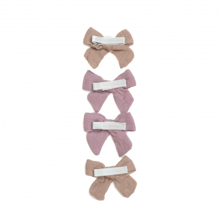 Set 4 clame cu funda pentru par, fetite, bumbac, Melvelo - Lavender / Earth [1]
