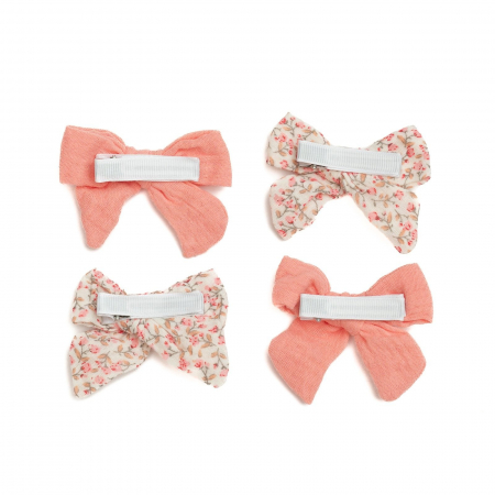 Set 4 clame cu funda pentru par, fetite, bumbac, Melvelo - Papaya / Pink Flower [1]