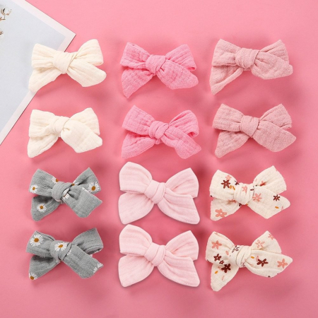 Set 4 clame cu funda pentru par, fetite, bumbac, Melvelo - Papaya / Pink Flower [3]