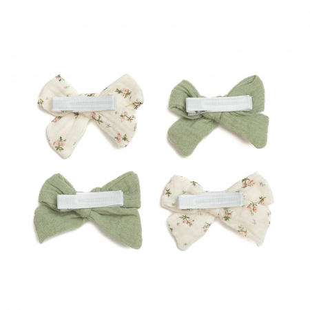 Set 4 clame cu funda pentru par, fetite, bumbac, Melvelo - Sage / Cream [2]