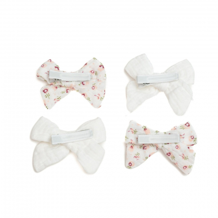 Set 4 clame cu funda pentru par, fetite, bumbac, Melvelo - White / Cream Flower [2]