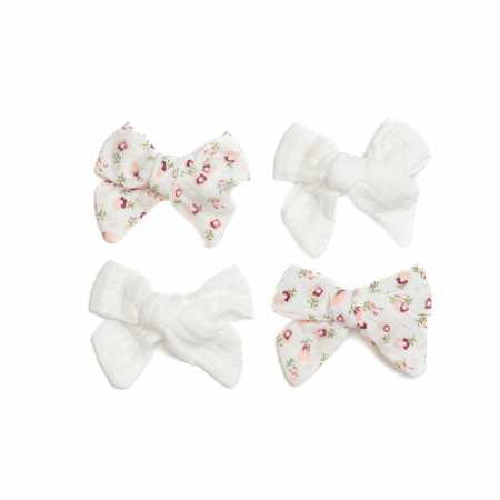 Set 4 clame cu funda pentru par, fetite, bumbac, Melvelo - White / Cream Flower [1]