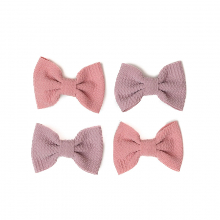 Set 4 clame, tip papion pentru par, fetite, bumbac, Melvelo - Blossom / Heather [1]