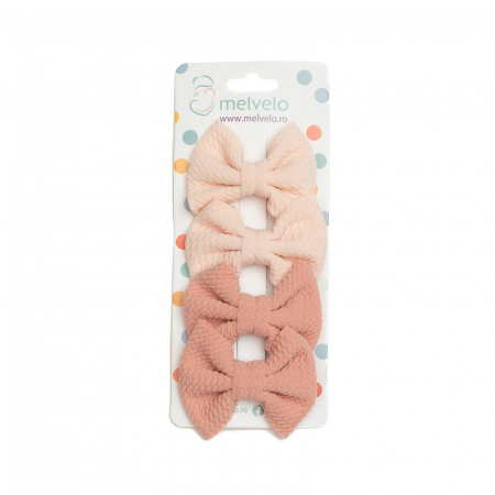 Set 4 clame, tip papion pentru par, fetite, bumbac, Melvelo - Pink Cream / Blush