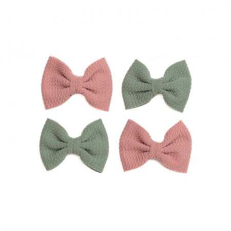 Set 4 clame, tip papion pentru par, fetite, bumbac, Melvelo - Sage / Dusty Rose [1]