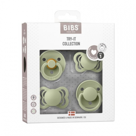 Set 4 suzete Bibs Try-It collection Size 1 - Sage (2 latex + 2 silicon) [2]